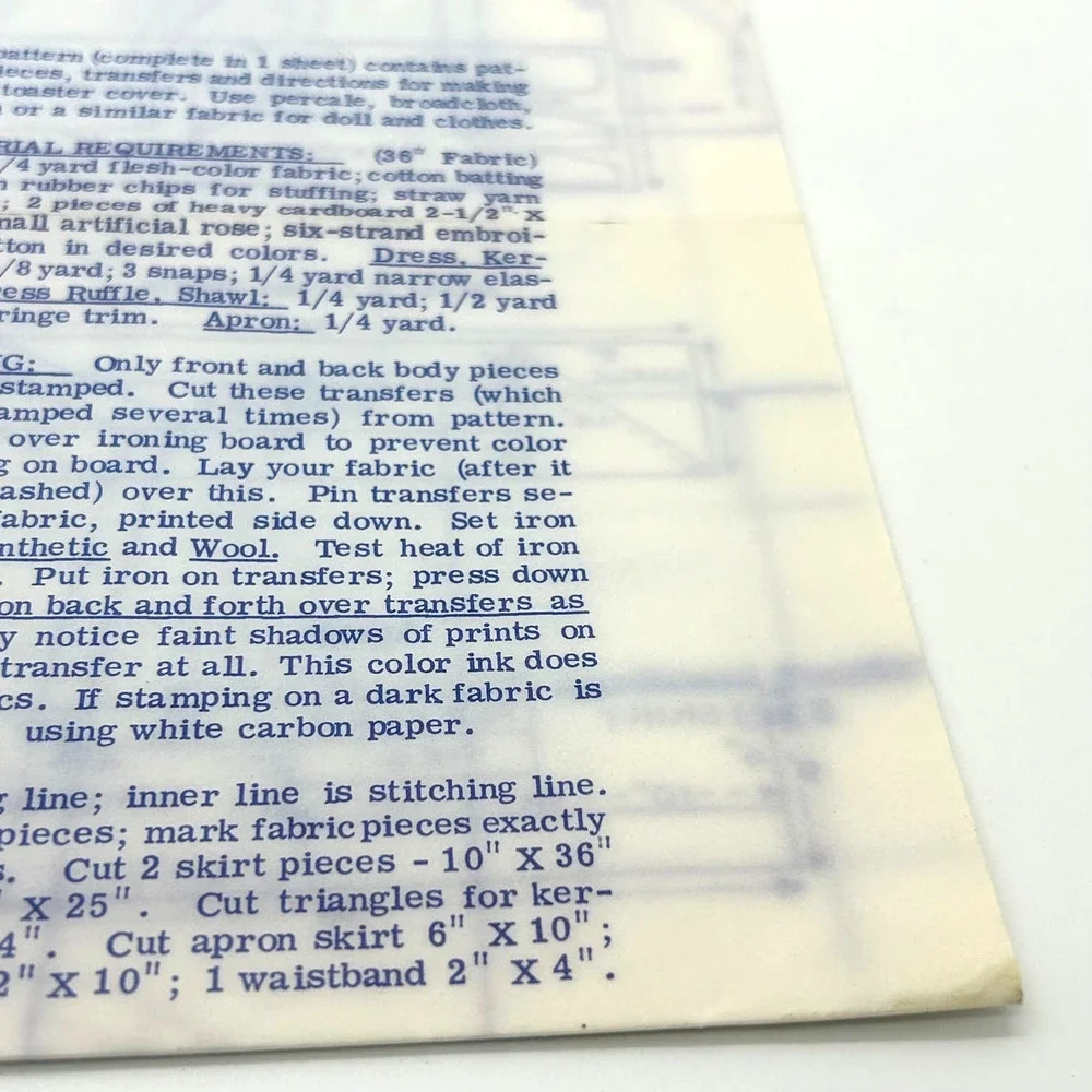 Vintage Mail Order Doll Toaster Cover‎ Transfer Pattern #659